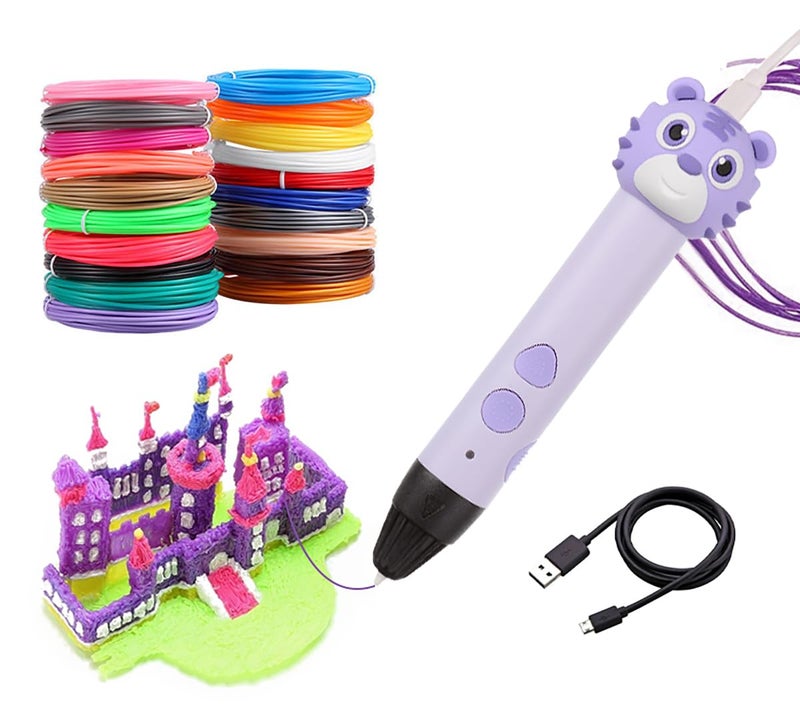 Magicwand ® 3D Printing Pen with Silicone Tiger Head &【3 Metre Each 3 Filaments & 10 Metre Each 3 Filaments Extra】【Pack of 1】 - Image 1