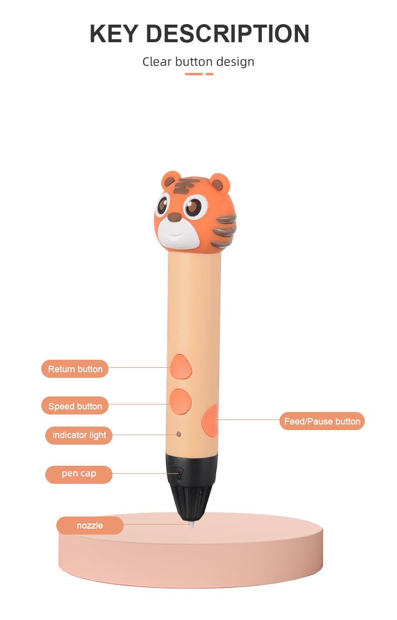 Magicwand ® 3D Printing Pen with Silicone Tiger Head &【3 Metre Each 3 Filaments & 10 Metre Each 3 Filaments Extra】【Pack of 1】 - Image 4