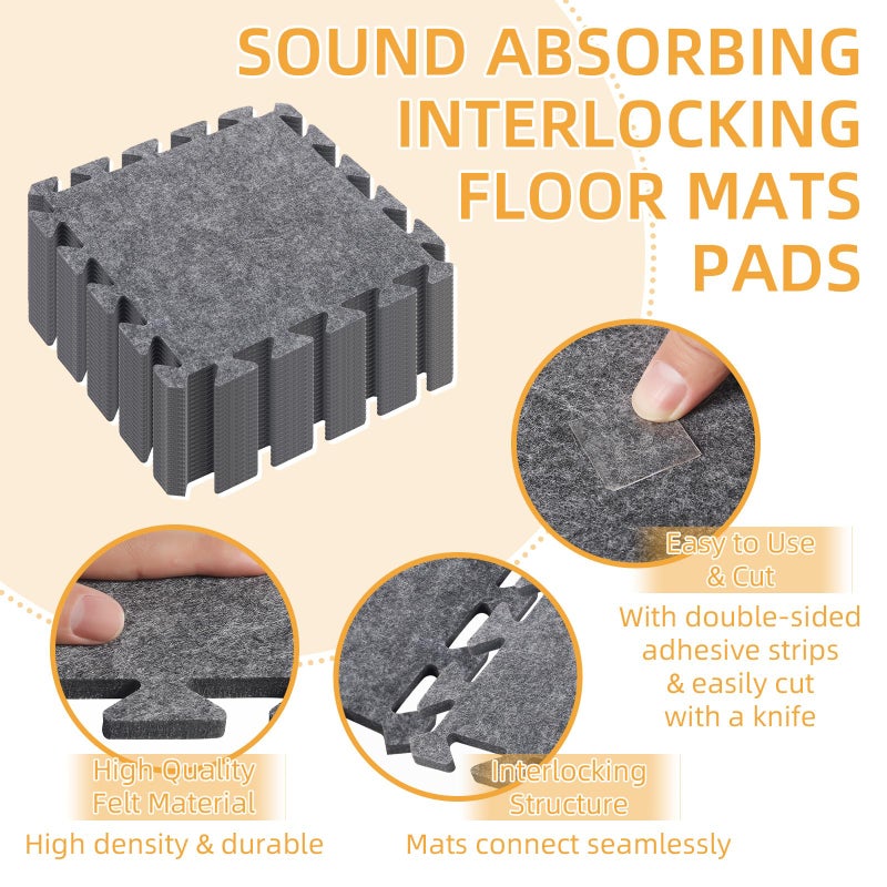 AiVeUao 24Pcs Sound Absorbing Interlocking Floor Mats, 11 x 11 x 0.3 Inch High Density Piano Carpet Drum Rug, Non-Slip Anti Vibration Soundproof Pads, Grey - Image 3
