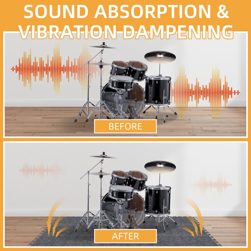 AiVeUao 24Pcs Sound Absorbing Interlocking Floor Mats, 11 x 11 x 0.3 Inch High Density Piano Carpet Drum Rug, Non-Slip Anti Vibration Soundproof Pads, Grey - Image 4