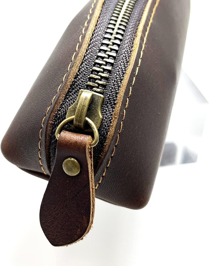 Craoopii Leather Pencil Case Pencil Bag Pouch With Zipper Pen Holders Handmade Genuine Leather For Men Women Students Businessmen And Artists Home Work Office. (Deep coffee) - Image 3