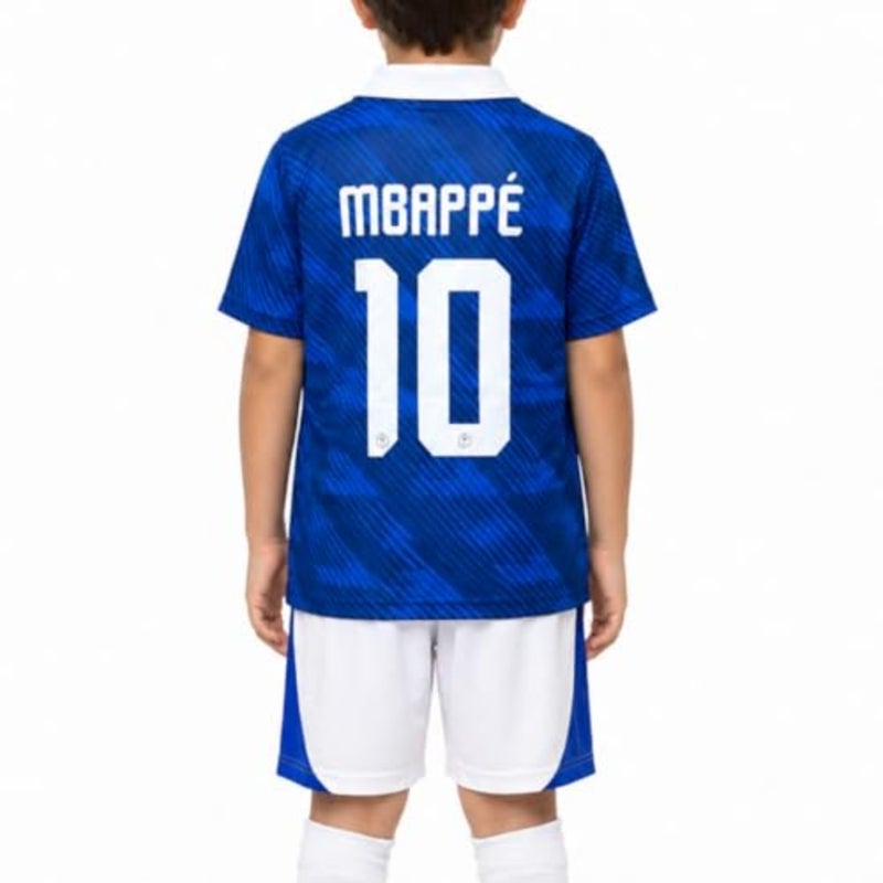 France Football Jersey Set for Youth and Men Short Sleeve Soccer Shirt and Shorts Breathable Sports Uniform for Match Polyester Fabric Black and Blue - Image 2