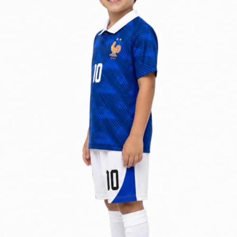 France Football Jersey Set for Youth and Men Short Sleeve Soccer Shirt and Shorts Breathable Sports Uniform for Match Polyester Fabric Black and Blue - Image 3