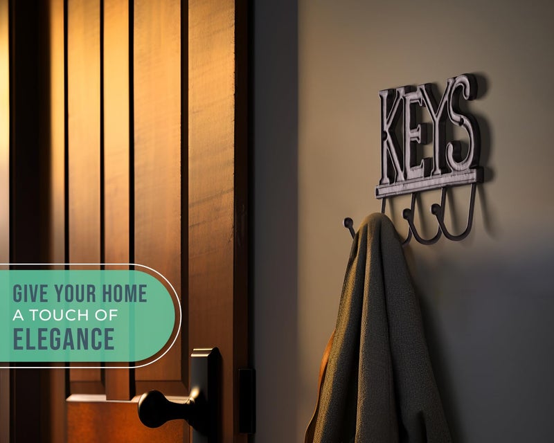 كومفيفي حامل مفاتيح مريح للجدار - منظم مفاتيح مثبت على الحائط الريفي من الحديد الزهر - 4 خطافات للمفاتيح - رف مفاتيح عتيق للمدخل مع مسامير ومراسي - 6 × 8 - بني صدئ - Image 5