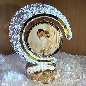 The Flair Store The Flair Store Half Moon Crystal LED Light with Round Shape Photo Frame Valentines Gift Anniversary Gift 3Level Brightness USB Powered Touch Control - Image 1