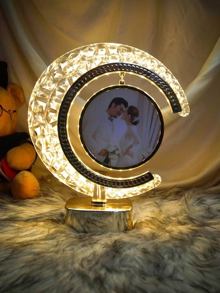 The Flair Store The Flair Store Half Moon Crystal LED Light with Round Shape Photo Frame Valentines Gift Anniversary Gift 3Level Brightness USB Powered Touch Control - Image 2