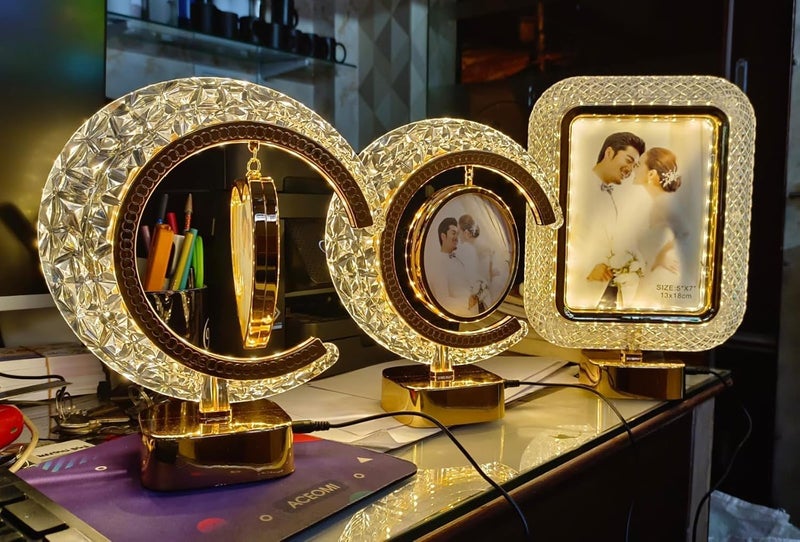 The Flair Store The Flair Store Half Moon Crystal LED Light with Round Shape Photo Frame Valentines Gift Anniversary Gift 3Level Brightness USB Powered Touch Control - Image 4