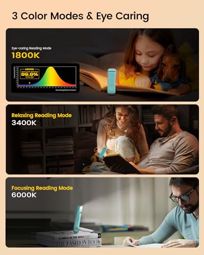 Glocusent USB Rechargeable Book Light for Reading in Bed, Portable Clip-on LED Reading Light, 3 Amber Colors & 5 Brightness Dimmable, Compact & Long Lasting, Perfect for Book Lovers, Kids - Image 3