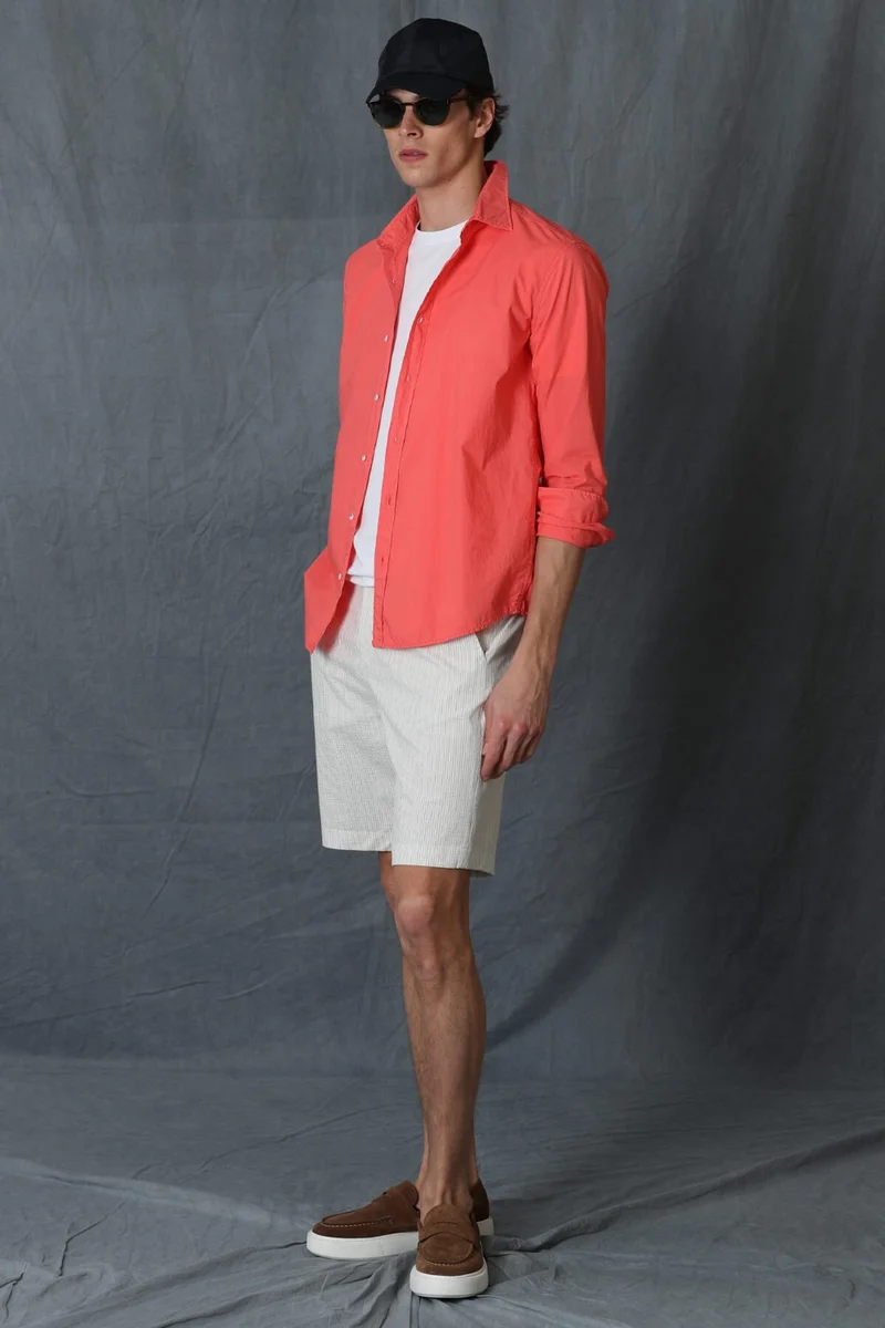 Lufian Makro Men's Smart Shirt Comfort Slim Fit Coral