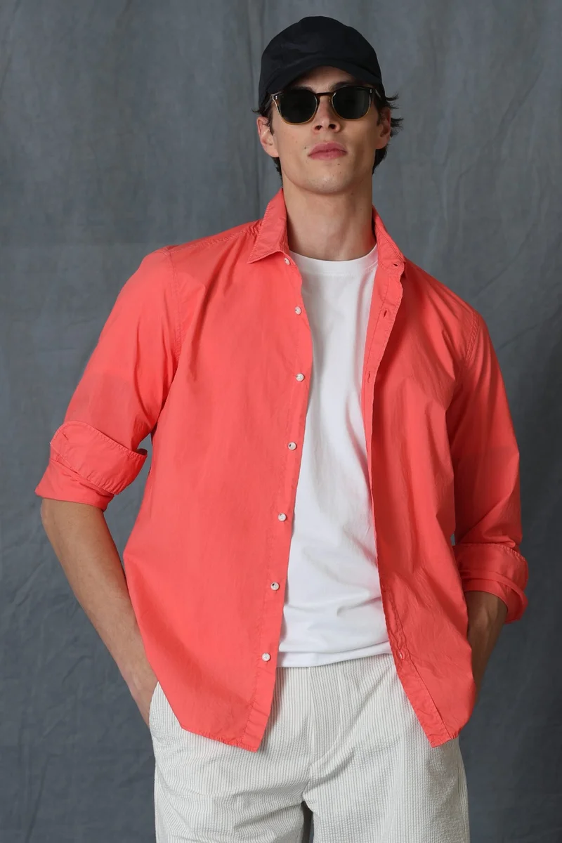 Lufian Makro Men's Smart Shirt Comfort Slim Fit Coral