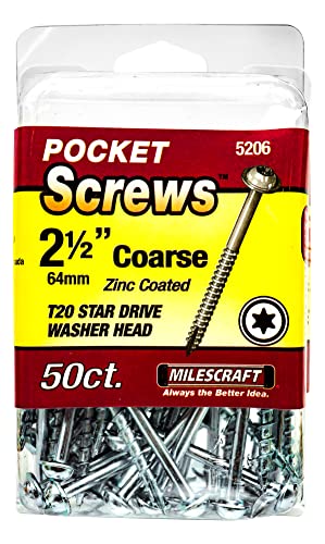 Milescraft 5206 Wood Pocket Hole Screws - #7 x 2-1/2" Washer Head with Coarse Thread (50c.), Torx Drive Self-Tapping, For Indoor Use - Image 1