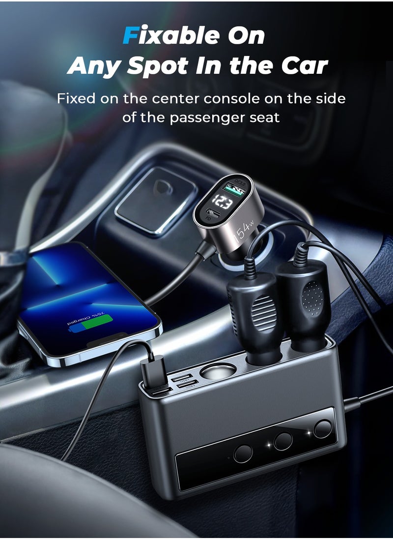 Sunbmebge 154W Car Charger 3 Sockets 6 Ports PD QC3.0 Fast Charger Multi-port Car Lighter Adapter  - Image 2