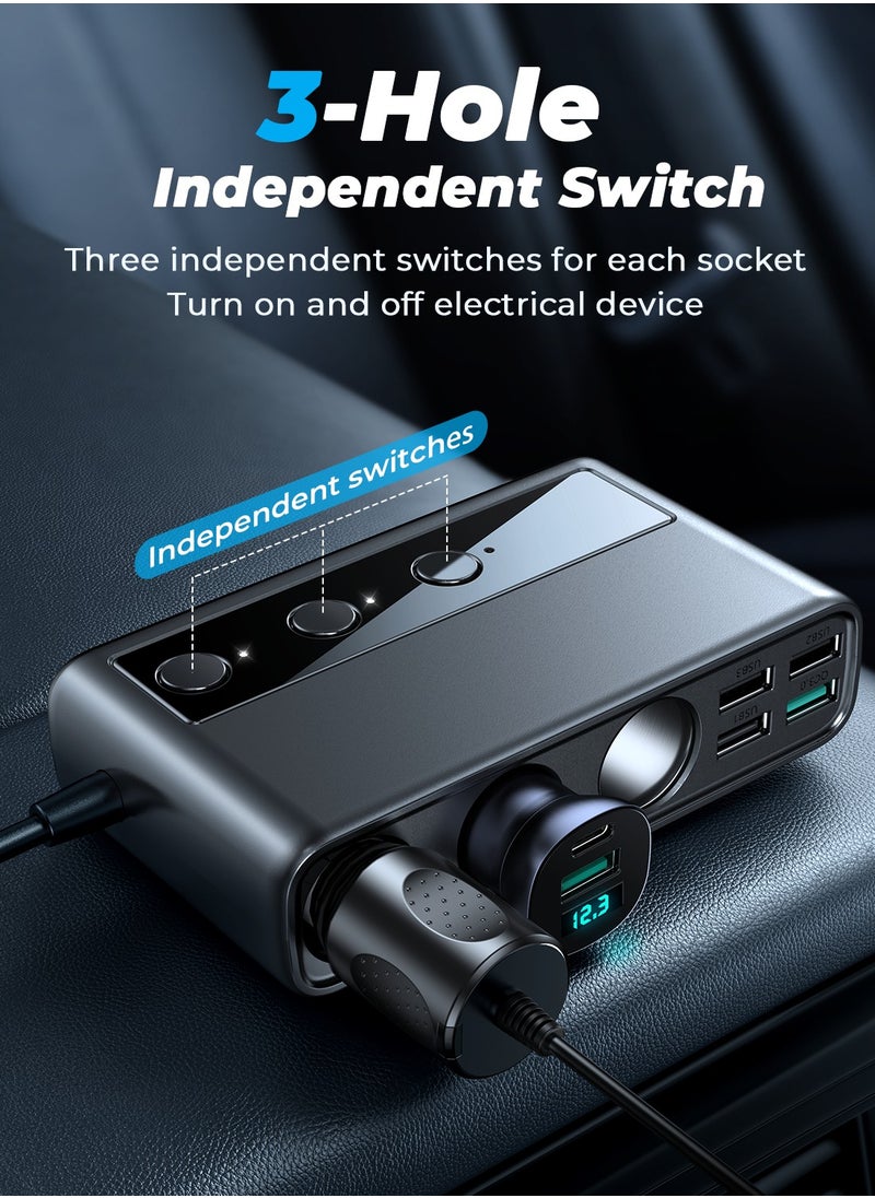 Sunbmebge 154W Car Charger 3 Sockets 6 Ports PD QC3.0 Fast Charger Multi-port Car Lighter Adapter  - Image 3