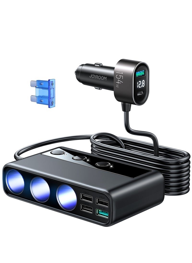 Sunbmebge 154W Car Charger 3 Sockets 6 Ports PD QC3.0 Fast Charger Multi-port Car Lighter Adapter  - Image 1