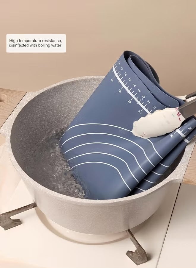 هومستر 3 قطع السيليكون الخبز حصيرة مع دبابيس المتداولة والكشط, الغذاء الصف قابلة لإعادة الاستخدام غير اللاصق المعجنات حصيرة, مقاومة الحرارة الجدول مكان حصيرة, الأزرق - Image 5