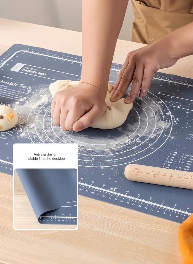 هومستر 3 قطع السيليكون الخبز حصيرة مع دبابيس المتداولة والكشط, الغذاء الصف قابلة لإعادة الاستخدام غير اللاصق المعجنات حصيرة, مقاومة الحرارة الجدول مكان حصيرة, الأزرق - Image 2