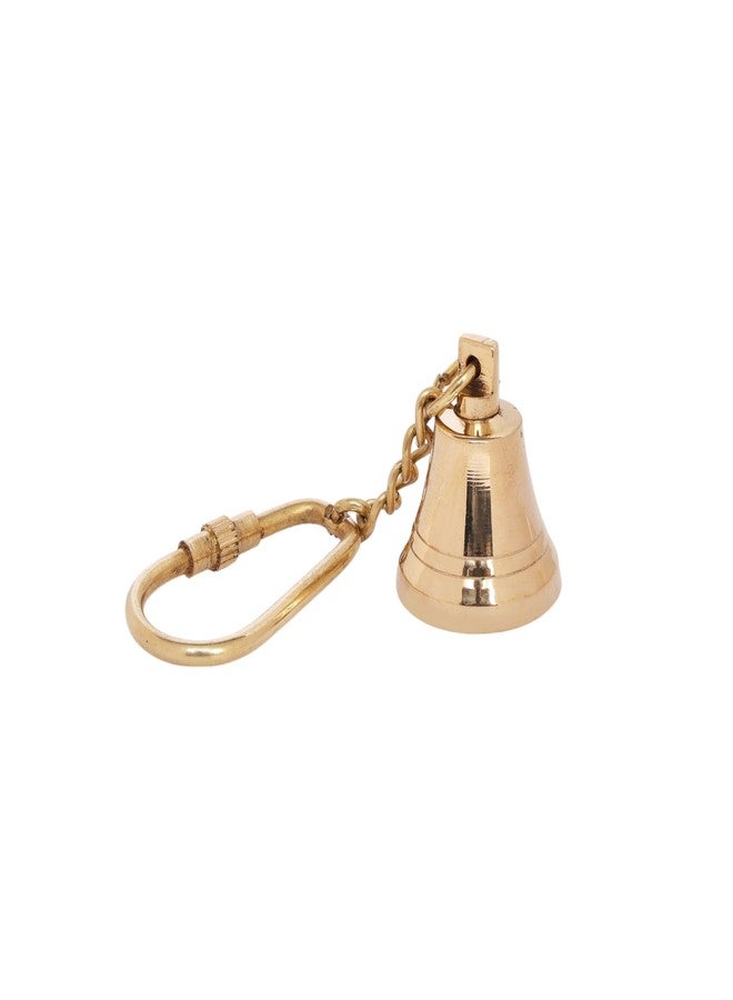SHREEYAASH Brass Bell Keyring, Golden Polished Finish, 11 cm Decorative Metal Keychain with Chain Detail - Image 1