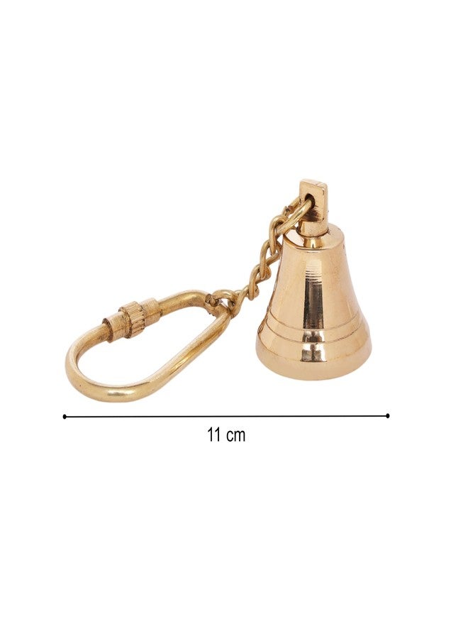 SHREEYAASH Brass Bell Keyring, Golden Polished Finish, 11 cm Decorative Metal Keychain with Chain Detail - Image 3