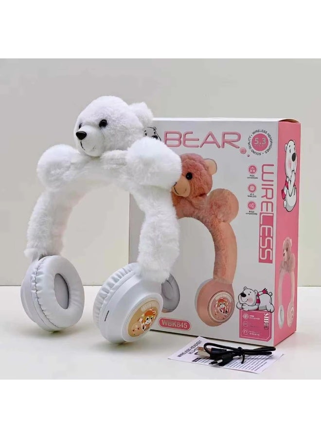 Bear Headphones for Kids Animal Plush Headphones for Children Wireless Overhead Headphone with Memory Card - Image 1