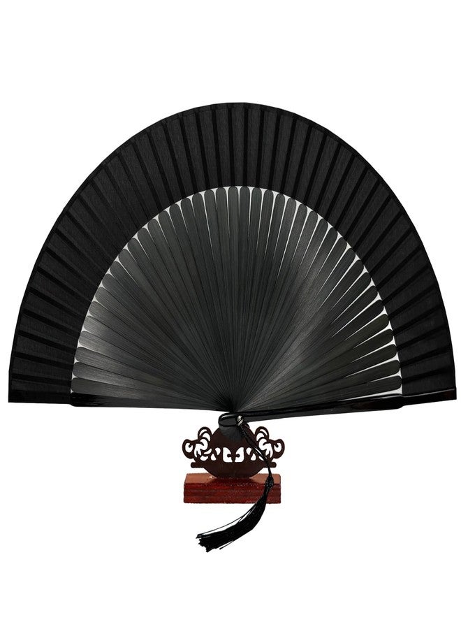 EOSAU Hand Fans for Women Foldable - Bamboo Silk Folding Fan Handheld, Fans for Line Dancing Wedding, Portable Bridal Party Favor, Elegant Church Performance Gift (Sexy Black) - Image 1