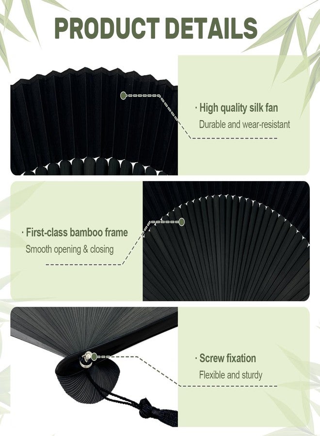 EOSAU Hand Fans for Women Foldable - Bamboo Silk Folding Fan Handheld, Fans for Line Dancing Wedding, Portable Bridal Party Favor, Elegant Church Performance Gift (Sexy Black) - Image 2
