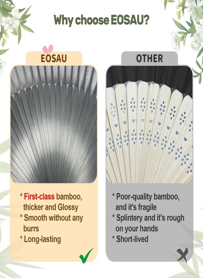 EOSAU Hand Fans for Women Foldable - Bamboo Silk Folding Fan Handheld, Fans for Line Dancing Wedding, Portable Bridal Party Favor, Elegant Church Performance Gift (Sexy Black) - Image 4