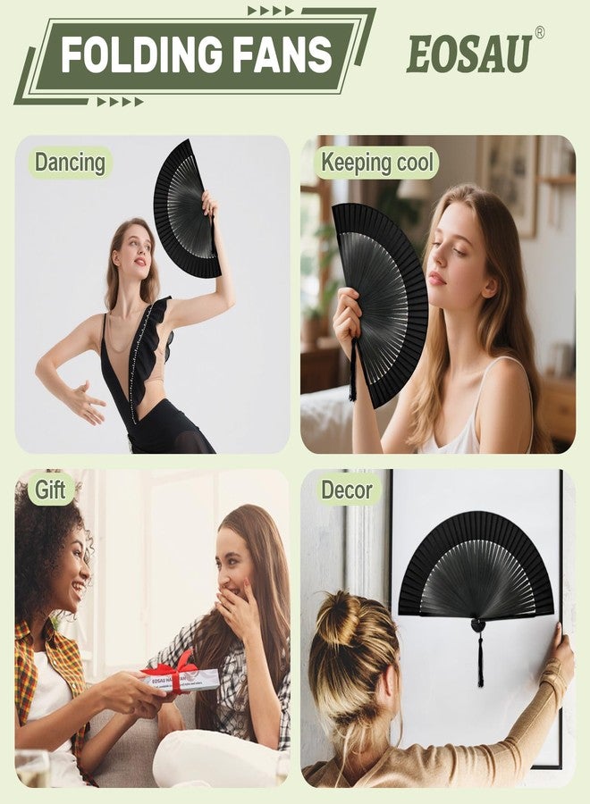 EOSAU Hand Fans for Women Foldable - Bamboo Silk Folding Fan Handheld, Fans for Line Dancing Wedding, Portable Bridal Party Favor, Elegant Church Performance Gift (Sexy Black) - Image 5
