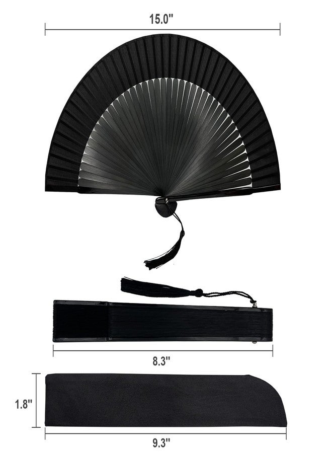 EOSAU Hand Fans for Women Foldable - Bamboo Silk Folding Fan Handheld, Fans for Line Dancing Wedding, Portable Bridal Party Favor, Elegant Church Performance Gift (Sexy Black) - Image 3