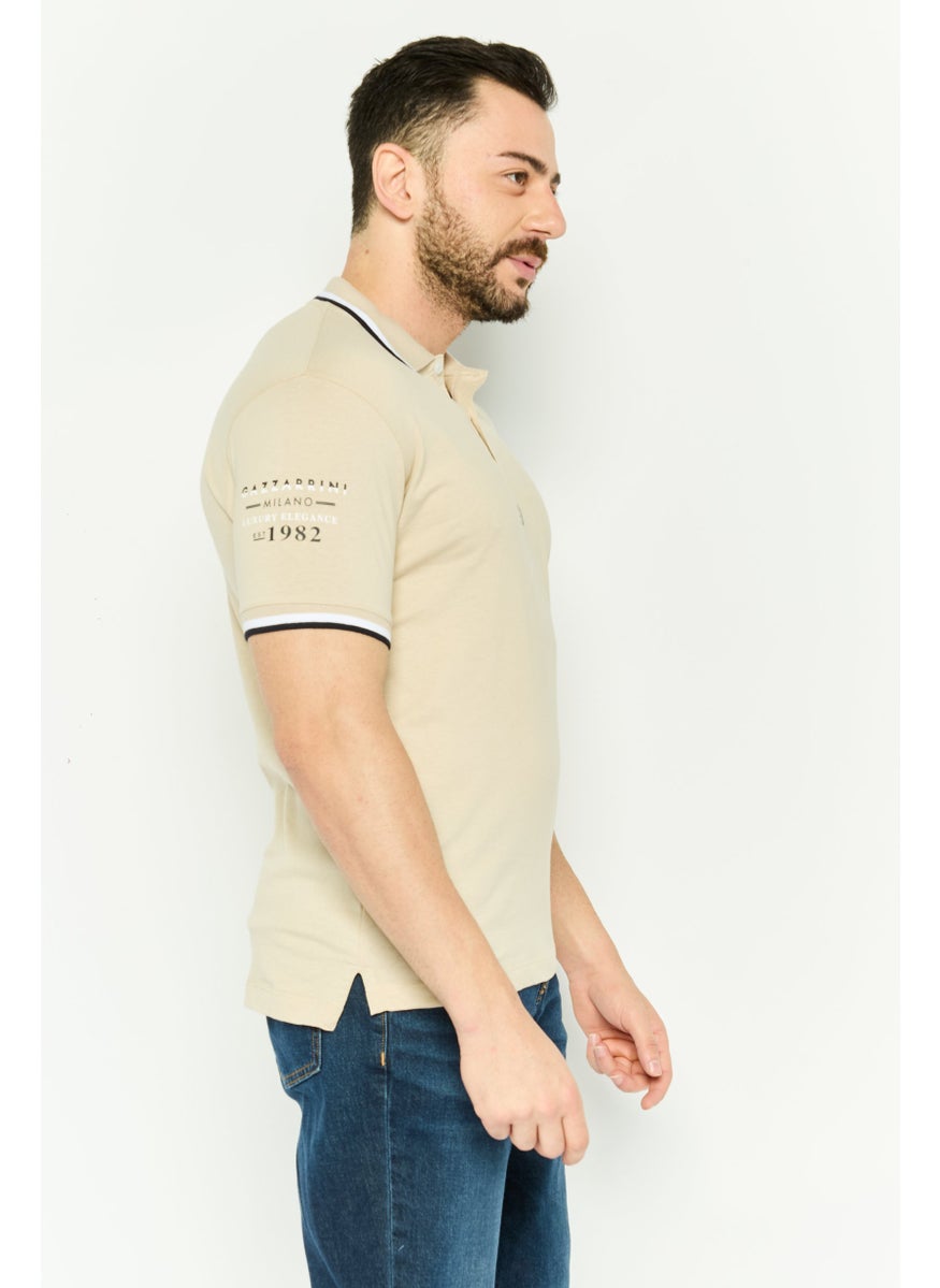 Gazzarrini - Men Regular Fit Brand Logo Short Sleeves Polo Shirt, Beige - Image 1