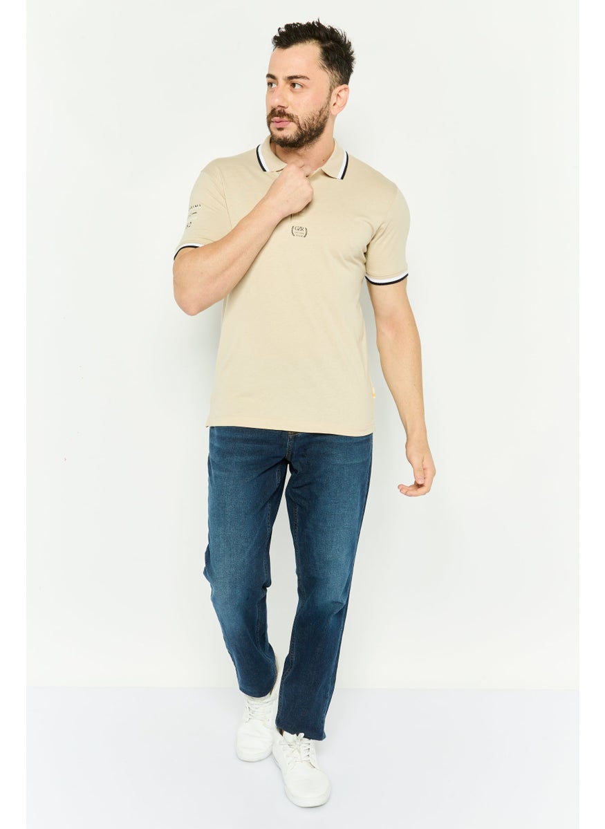 Gazzarrini - Men Regular Fit Brand Logo Short Sleeves Polo Shirt, Beige - Image 1