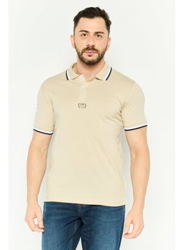 Men Regular Fit Brand Logo Short Sleeves Polo Shirt, Beige