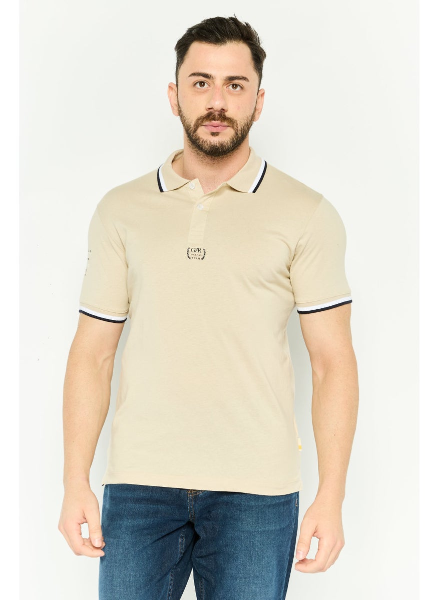 Gazzarrini - Men Regular Fit Brand Logo Short Sleeves Polo Shirt, Beige - Image 1