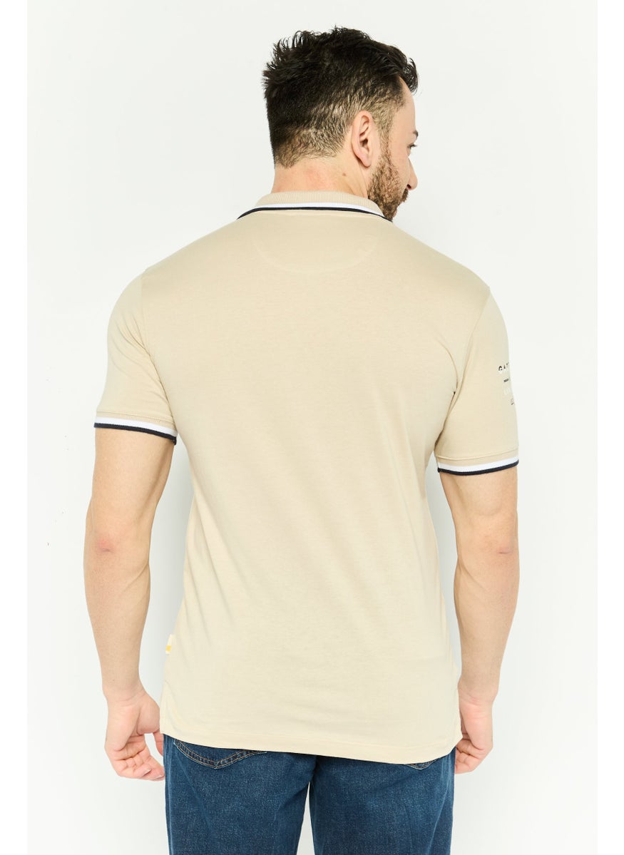 Gazzarrini - Men Regular Fit Brand Logo Short Sleeves Polo Shirt, Beige - Image 1