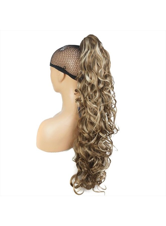 Lydell 30" Long Curly Styled Clip In Claw Ponytail Hair Extension Synthetic Hairpiece 280g with a jaw/claw clip (H16-613 blonde with Highlights) - Image 1