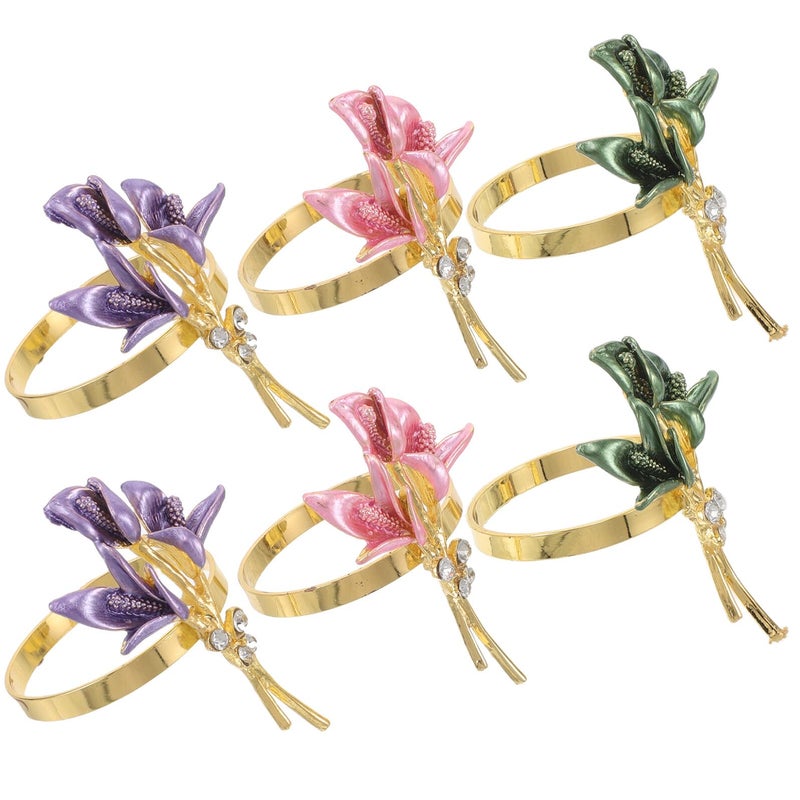 Lily Design Floral Napkin Rings Set of 6 Reusable Table Decor for Wedding Holiday - Image 2