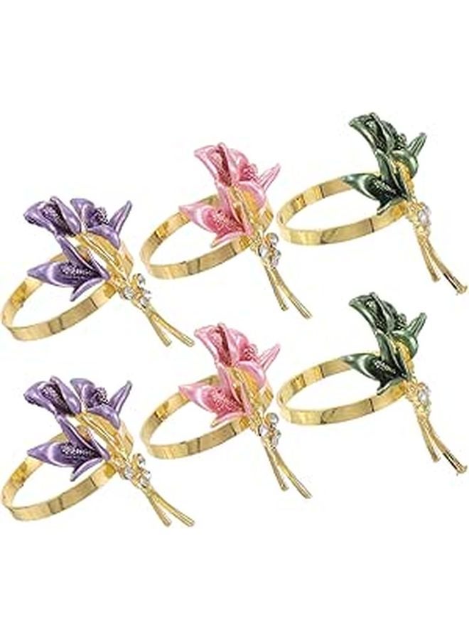 Lily Design Floral Napkin Rings Set of 6 Reusable Table Decor for Wedding Holiday - Image 1