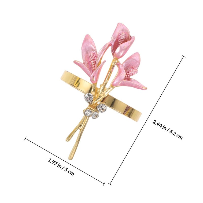 Lily Design Floral Napkin Rings Set of 6 Reusable Table Decor for Wedding Holiday - Image 3
