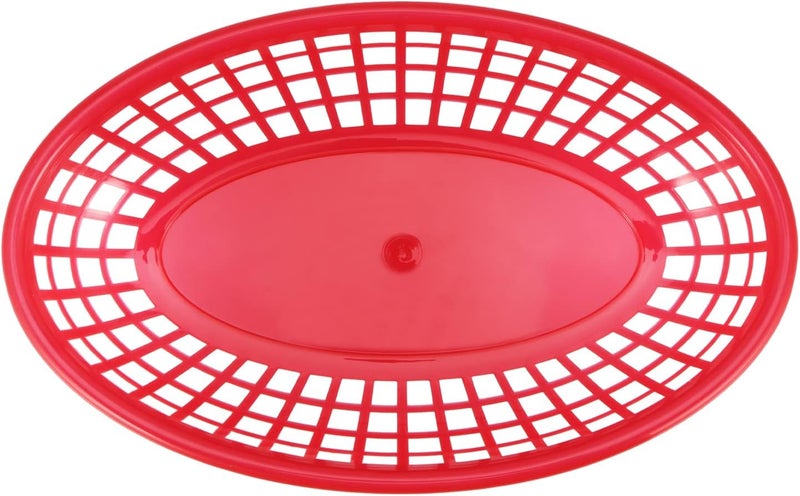 JAPCHET سلال الطعام السريع الحمراء من JAPCHET 60 حزمة 88x55 بوصة سلال بلاستيكية بيضاوية لتقديم الطعام السريع سلال تقديم المطاعم للبرغر والسندويشات والبطاطس المقلية سهلة التنظيف - Image 3