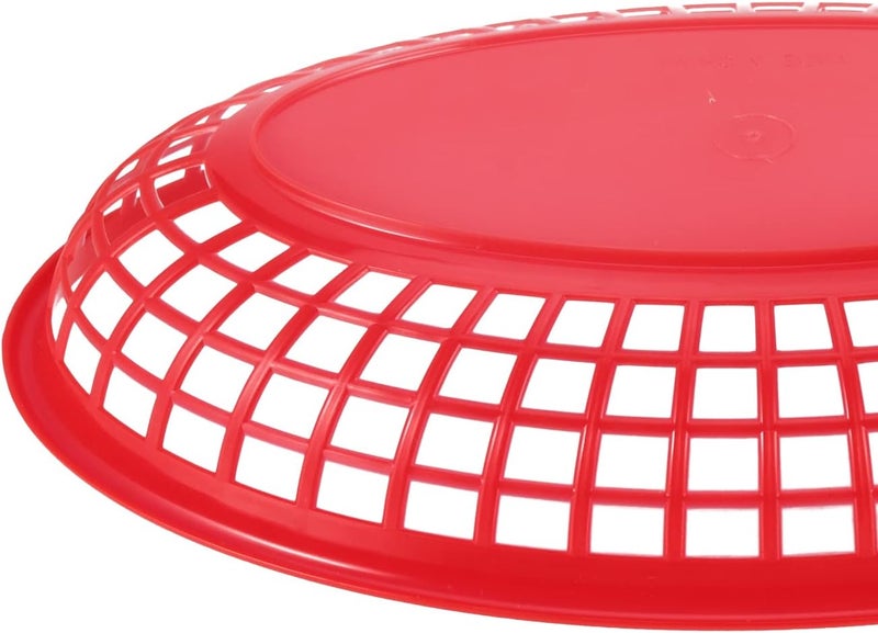 JAPCHET سلال الطعام السريع الحمراء من JAPCHET 60 حزمة 88x55 بوصة سلال بلاستيكية بيضاوية لتقديم الطعام السريع سلال تقديم المطاعم للبرغر والسندويشات والبطاطس المقلية سهلة التنظيف - Image 5