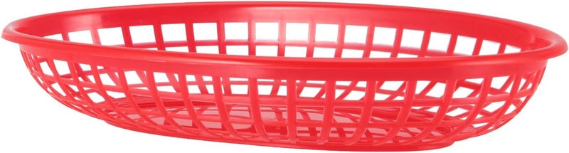 JAPCHET سلال الطعام السريع الحمراء من JAPCHET 60 حزمة 88x55 بوصة سلال بلاستيكية بيضاوية لتقديم الطعام السريع سلال تقديم المطاعم للبرغر والسندويشات والبطاطس المقلية سهلة التنظيف - Image 4