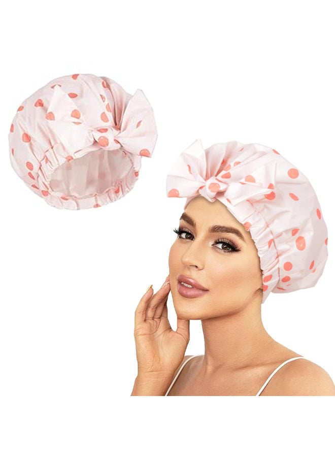 Shower Cap for Women Reusable Waterproof Hair Caps with Adjustable Bowknot, Ideal for Beauty Bathing, Hair Spa, and Travel Use  - Image 1