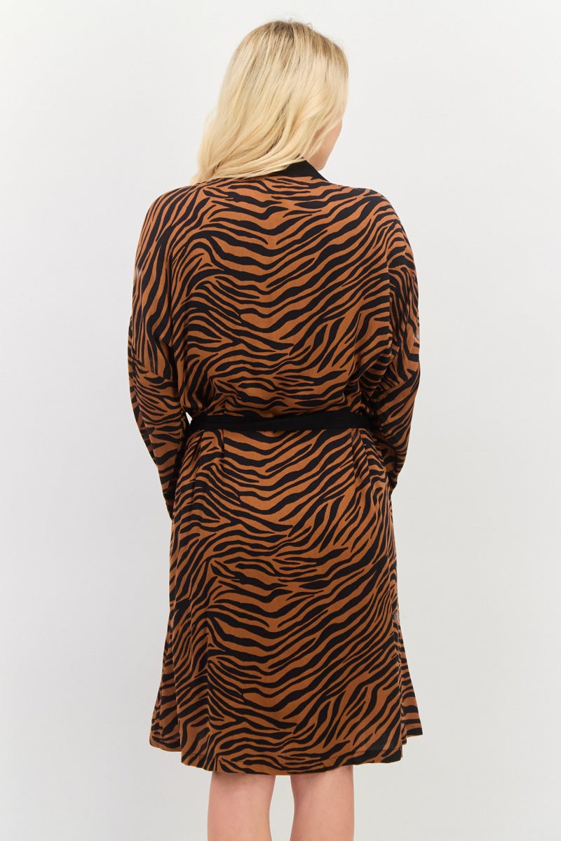 Marilyn Monroe Women Belted Tiger Pattern Night Robe, Multicolor - Image 3