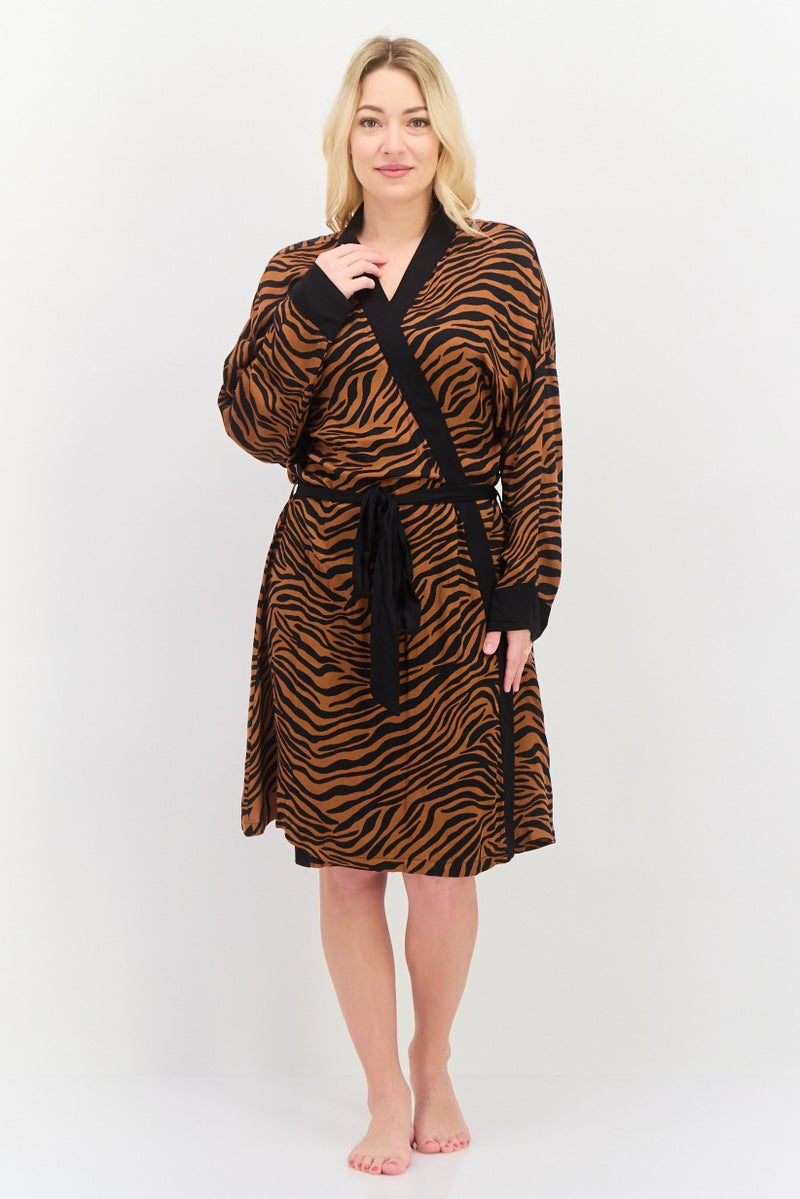 Marilyn Monroe Women Belted Tiger Pattern Night Robe, Multicolor - Image 4