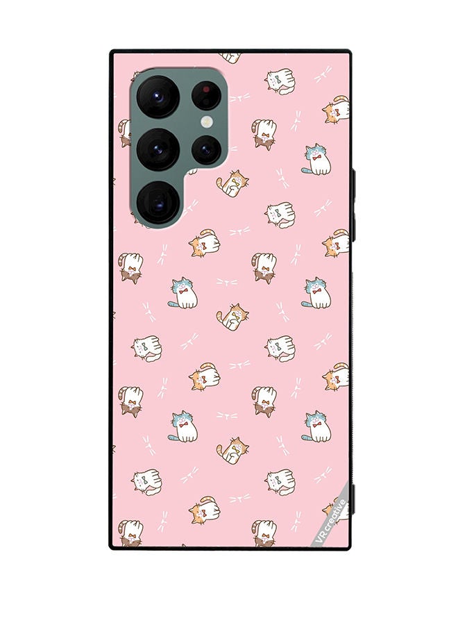 VR CREATIVE Protective Case Cover For Samsung Galaxy S22 Ultra 5G Cartoon Cat Design On Pink Design Multicolour - Image 1
