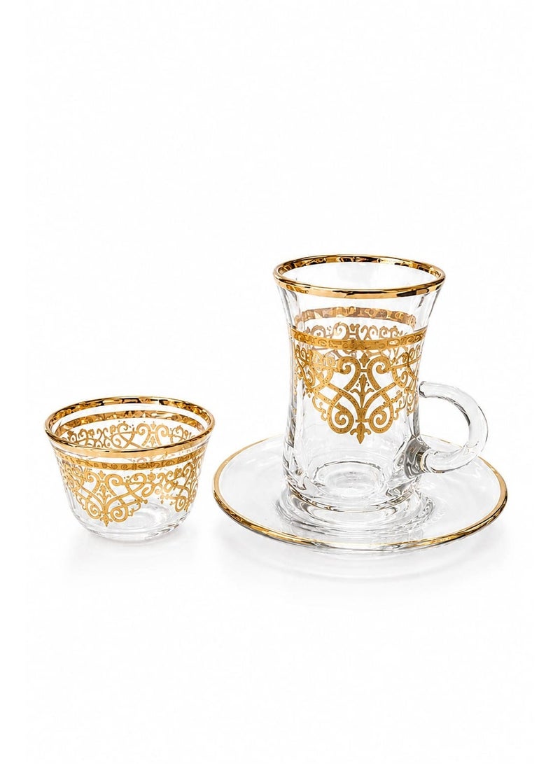 Almarjan Tea Set Clear & Gold 18 Pieces Elegant Serving Set For Gatherings Special Occasions Ramadan And Eid - Image 2