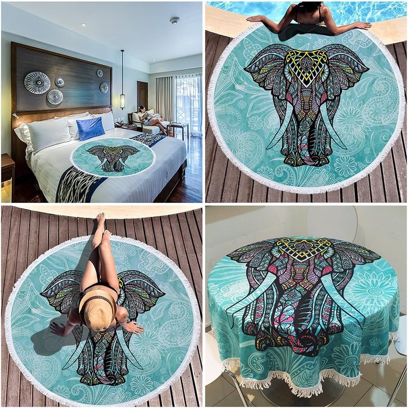 Violet Mist Round Beach Towel Blanket Tapestry Microfiber Roundie Terry Beach Throw Soft Multipurpose Table Cloth Wall Hanging Bed Cover for Women Home Traveling - Image 4