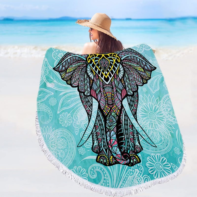 Violet Mist Round Beach Towel Blanket Tapestry Microfiber Roundie Terry Beach Throw Soft Multipurpose Table Cloth Wall Hanging Bed Cover for Women Home Traveling - Image 1