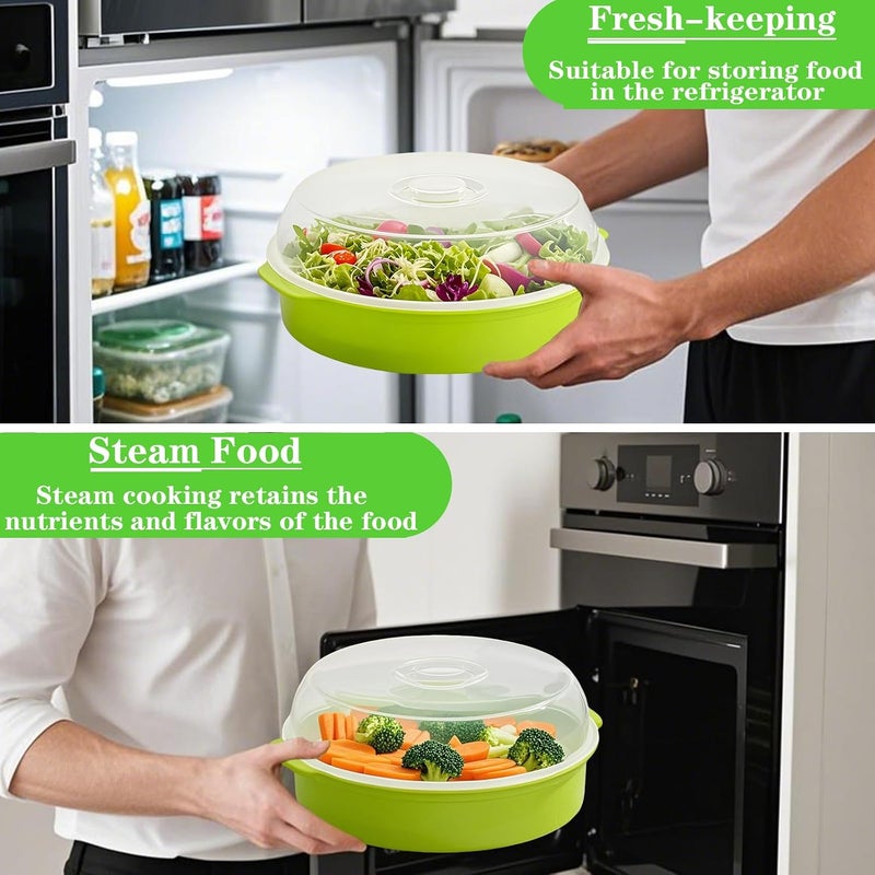 Bigwinyep Microwave Steamer for Vegetables, Plastic Microwave Vegetable Steamer with Lid for Vegetables Prep Seafood Fish Cooking, Green-Round, 10Inch - Image 3