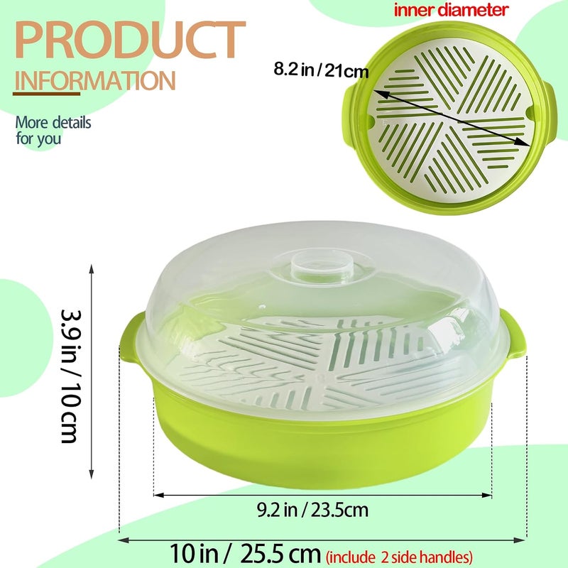 Bigwinyep Microwave Steamer for Vegetables, Plastic Microwave Vegetable Steamer with Lid for Vegetables Prep Seafood Fish Cooking, Green-Round, 10Inch - Image 2