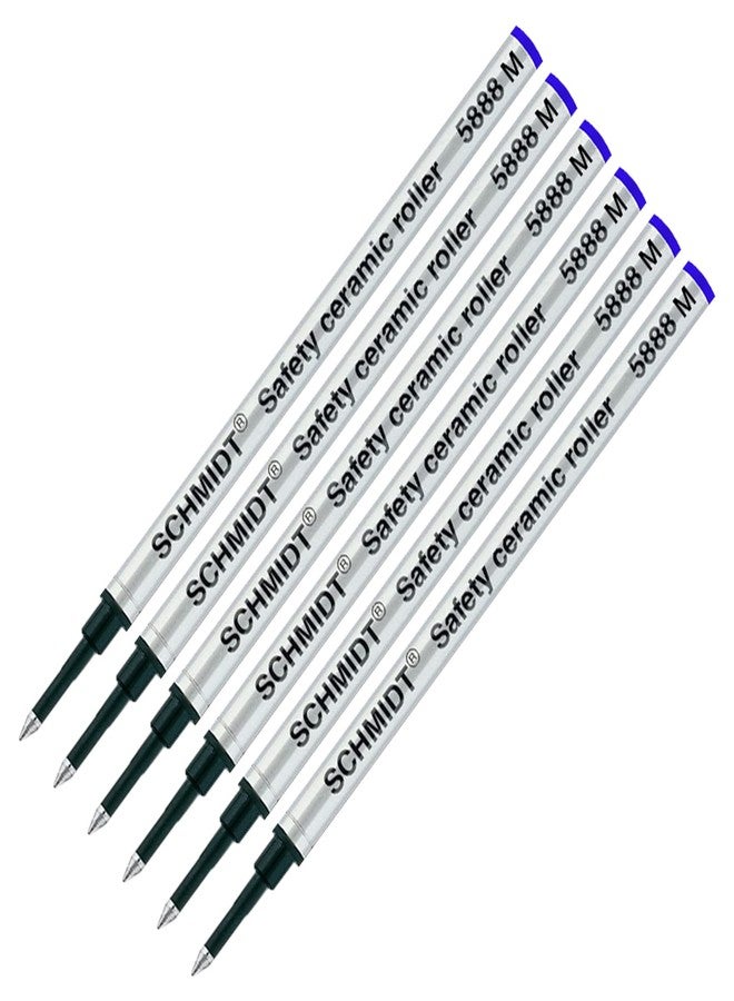Lanier Pens Schmidt 5888 M Safety Ceramic Rollerball Metal Refill - Blue (Medium Tip 0.7mm) - Pack of 6 - Image 1